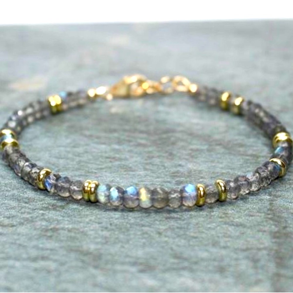Natural Labradorite + Gold Bracelet